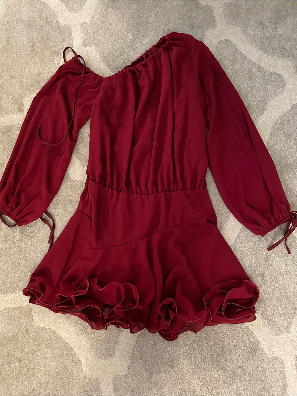 Deep  Red Off-Shoulder Ruffle Romper